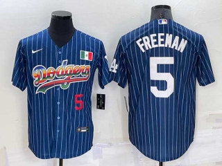 Mens Los Angeles Dodgers #5 Freddie Freeman Rainbow Pinstripe Mexico Cool Base Nike Jersey (15)