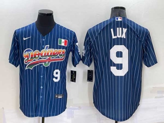Mens Los Angeles Dodgers #9 Gavin Lux Rainbow Pinstripe Mexico Cool Base Nike Jersey (7)