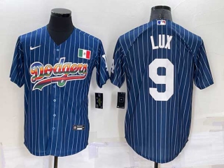 Mens Los Angeles Dodgers #9 Gavin Lux Rainbow Pinstripe Mexico Cool Base Nike Jersey (6)