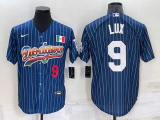 Mens Los Angeles Dodgers #9 Gavin Lux Rainbow Pinstripe Mexico Cool Base Nike Jersey (8)