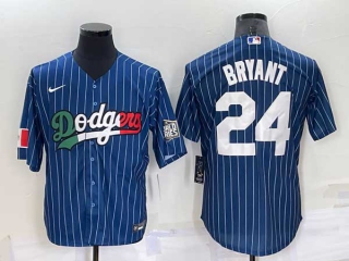 Mens Los Angeles Dodgers #24 Kobe Bryant Navy Blue Pinstripe Mexico 2020 World Series Cool Base Nike Jersey (20)
