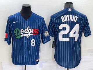 Mens Los Angeles Dodgers #24 Kobe Bryant Navy Blue Pinstripe Mexico 2020 World Series Cool Base Nike Jersey (21)