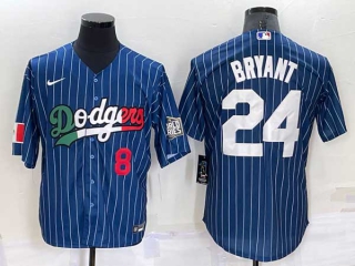 Mens Los Angeles Dodgers #24 Kobe Bryant Navy Blue Pinstripe Mexico 2020 World Series Cool Base Nike Jersey (22)