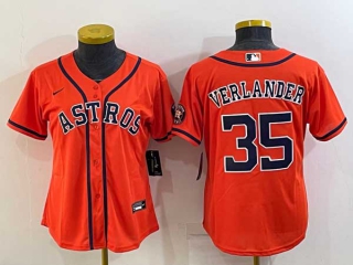 Women's Houston Astros #35 Justin Verlander Orange With Patch Stitched MLB Cool Base Nike Jersey