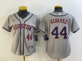 Women's Houston Astros #44 Yordan Alvarez Number Grey With Patch Stitched MLB Cool Base Nike Jersey
