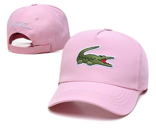 Wholesale Lacoste Big Crocodile Curved Brim Strapback Hat Pink 7009