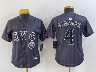 Women's MLB New York Mets #4 Francisco Alvarez Grey Logo 2024 City Connect Cool Base Stitched Jersey