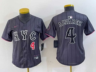 Women's MLB New York Mets #4 Francisco Alvarez Grey Red Number 2024 City Connect Cool Base Stitched Jersey