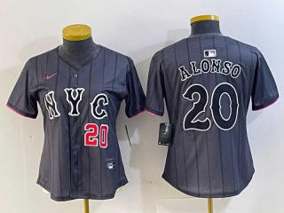 Women's MLB New York Mets #20 Pete Alonso Grey Red Number 2024 City Connect Cool Base Stitched Jersey