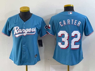 Women's MLB Texas Rangers #32 Evan Carter Light Blue Nike Cool Base Jersey