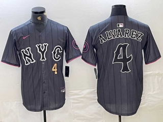 Men's MLB New York Mets #4 Francisco Alvarez Grey Gold Number 2024 City Connect Cool Base Stitched Jersey