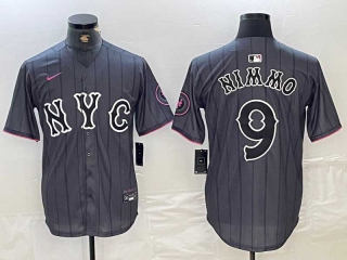 Men's MLB New York Mets #9 Brandon Nimmo Grey 2024 City Connect Cool Base Stitched Jersey
