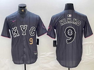 Men's MLB New York Mets #9 Brandon Nimmo Grey Gold Number 2024 City Connect Cool Base Stitched Jersey