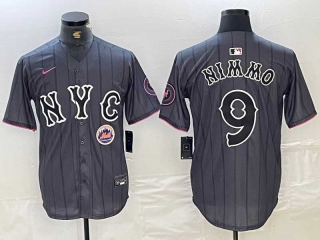 Men's MLB New York Mets #9 Brandon Nimmo Grey Logo 2024 City Connect Cool Base Stitched Jersey