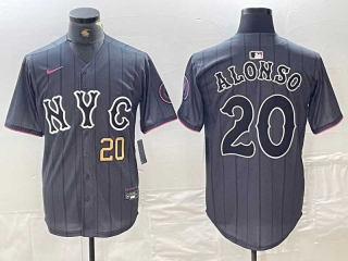 Men's MLB New York Mets #20 Pete Alonso Grey Gold Number 2024 City Connect Cool Base Stitched Jersey