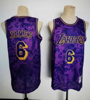 Men's NBA Los Angeles Lakers LeBron James Purple Tiger Jersey (50)