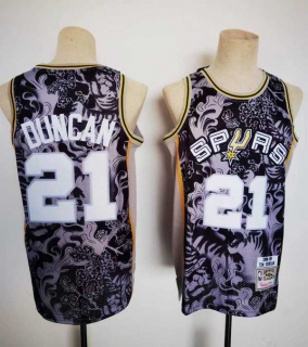 Men's NBA San Antonio Spurs Tim Duncan Black Tiger Jerseys (3)