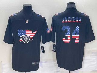 Men's NFL Las Vegas Raiders Bo Jackson #34 2022 USA Map Fashion Black Color Rush Stitched Nike Limited Jersey (17)