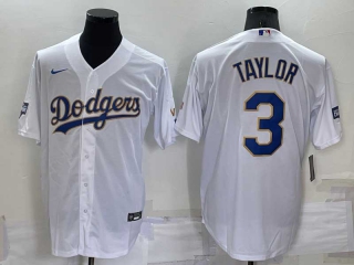 Men's MLB Los Angeles Dodgers #3 Chris Taylor White Gold Championship Stitched Cool Base Nike Jersey (8)