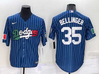 Men's Los Angeles Dodgers #35 Cody Bellinger Navy Blue Pinstripe Mexico 2020 World Series Cool Base Nike Jersey (19)