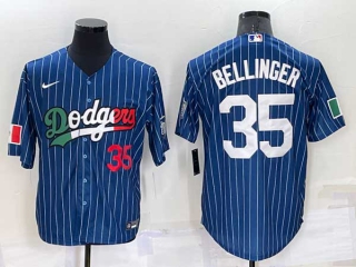 Men's Los Angeles Dodgers #35 Cody Bellinger Navy Blue Pinstripe Mexico 2020 World Series Cool Base Nike Jersey (21)