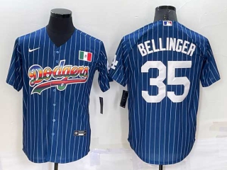 Mens Los Angeles Dodgers #35 Cody Bellinger Rainbow Pinstripe Mexico Cool Base Nike Jersey (22)