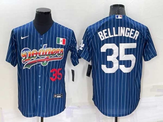 Mens Los Angeles Dodgers #35 Cody Bellinger Rainbow Pinstripe Mexico Cool Base Nike Jersey (24)