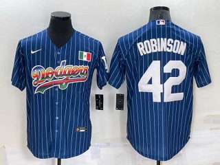 Mens Los Angeles Dodgers #42 Jackie Robinson Rainbow Pinstripe Mexico Cool Base Nike Jersey (12)