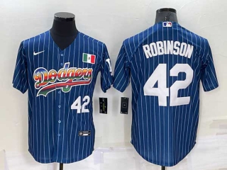Mens Los Angeles Dodgers #42 Jackie Robinson Rainbow Pinstripe Mexico Cool Base Nike Jersey (13)