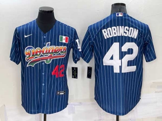 Mens Los Angeles Dodgers #42 Jackie Robinson Rainbow Pinstripe Mexico Cool Base Nike Jersey (14)