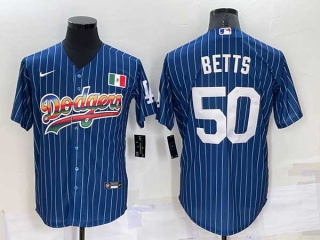 Mens Los Angeles Dodgers #50 Mookie Betts Rainbow Pinstripe Mexico Cool Base Nike Jersey (23)