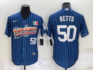 Mens Los Angeles Dodgers #50 Mookie Betts Rainbow Pinstripe Mexico Cool Base Nike Jersey (24)