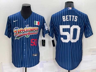 Mens Los Angeles Dodgers #50 Mookie Betts Rainbow Pinstripe Mexico Cool Base Nike Jersey (25)