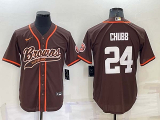Men's NFL Cleveland Browns #24 Nick Chubb Brown Stitched MLB Cool Base Nike Baseball Jersey (9)