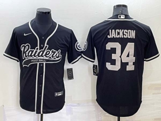 Men's NFL Las Vegas Raiders #34 Bo Jackson Black Stitched MLB Cool Base Nike Baseball Jersey (18)