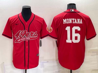 Men's NFL San Francisco 49ers #16 Joe Montana Red Stitched MLB Cool Base Nike Baseball Jersey (21)