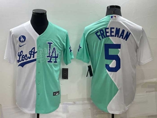 Men's MLB Los Angeles Dodgers #5 Freddie Freeman White Green Two Tone 2022 Celebrity Softball Game Cool Base Jersey (15)
