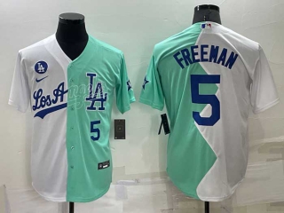Men's MLB Los Angeles Dodgers #5 Freddie Freeman White Green Two Tone 2022 Celebrity Softball Game Cool Base Jersey (16)
