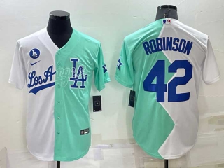 Men's MLB Los Angeles Dodgers #42 Jackie Robinson White Green Two Tone 2022 Celebrity Softball Game Cool Base Jersey (15)