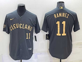 Men's MLB Cleveland Guardians #11 Jose Ramirez Grey 2022 All Star Stitched Cool Base Nike Jersey (2)