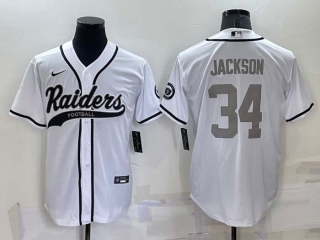 Men's Las Vegas Raiders #34 Bo Jackson White Grey Stitched MLB Cool Base Nike Baseball Jersey (19)