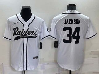 Men's Las Vegas Raiders #34 Bo Jackson White Stitched MLB Cool Base Nike Baseball Jersey (20)