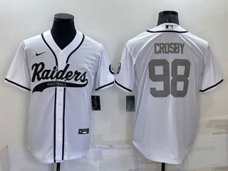 Men's Las Vegas Raiders #98 Maxx Crosby White Grey Stitched MLB Cool Base Nike Baseball Jersey (9)