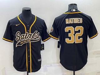 Men's New Orleans Saints #32 Tyrann Mathieu Black Stitched MLB Cool Base Nike Baseball Jersey