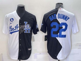 Men's Los Angeles Dodgers #22 Bad Bunny White Black 2022 Celebrity Softball Game Cool Base Jersey (1)