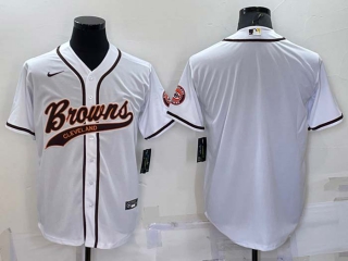 Men's Cleveland Browns Blank White Stitched MLB Cool Base Nike Baseball Jersey