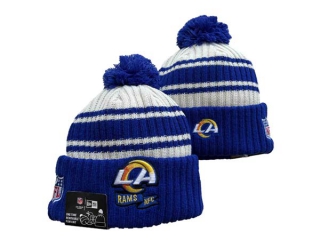 Wholesale NFL Los Angeles Rams New Era Blue 2022 Sideline Sport Cuffed Pom Knit Hat 3041