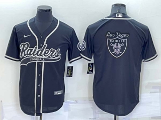 Men's Las Vegas Raiders Navy Team Big Logo With Patch Cool Base Stitched Baseball Jersey