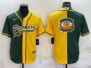 Men's Green Bay Packers Green Yellow Split Team Big Logo With Patch Cool Base Stitched Baseball Jersey