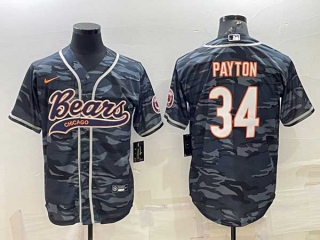 Men's Chicago Bears #34 Walter Payton Grey Camo With Patch Cool Base Stitched Baseball Jerseys